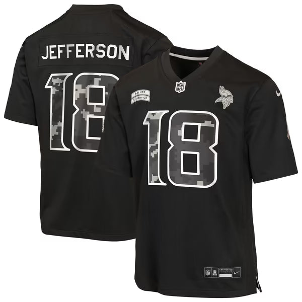 Justin Jefferson Minnesota Vikings Jerseys Teams Youth 2026 Salute to Service Game Jersey - Black