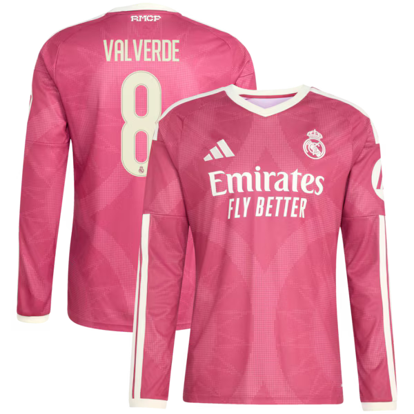 Federico Valverde Real Madrid Jerseys Teams 2026/27 Third Replica Long Sleeve Jersey - Pink