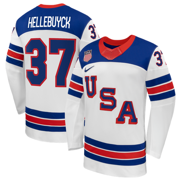 Jerseys Teams Nike Connor Hellebuyck US Hockey 2026 Away Jersey - White