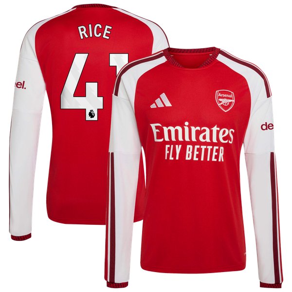 Declan Rice Arsenal Jerseys Teams 2026/27 Home Replica Long Sleeve Jersey - Red