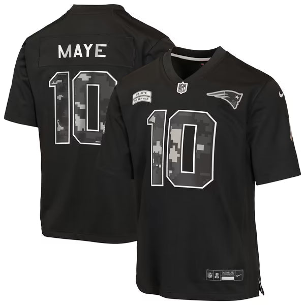 Drake Maye New England Patriots Jerseys Teams Youth 2026 Salute to Service Game Jersey - Black