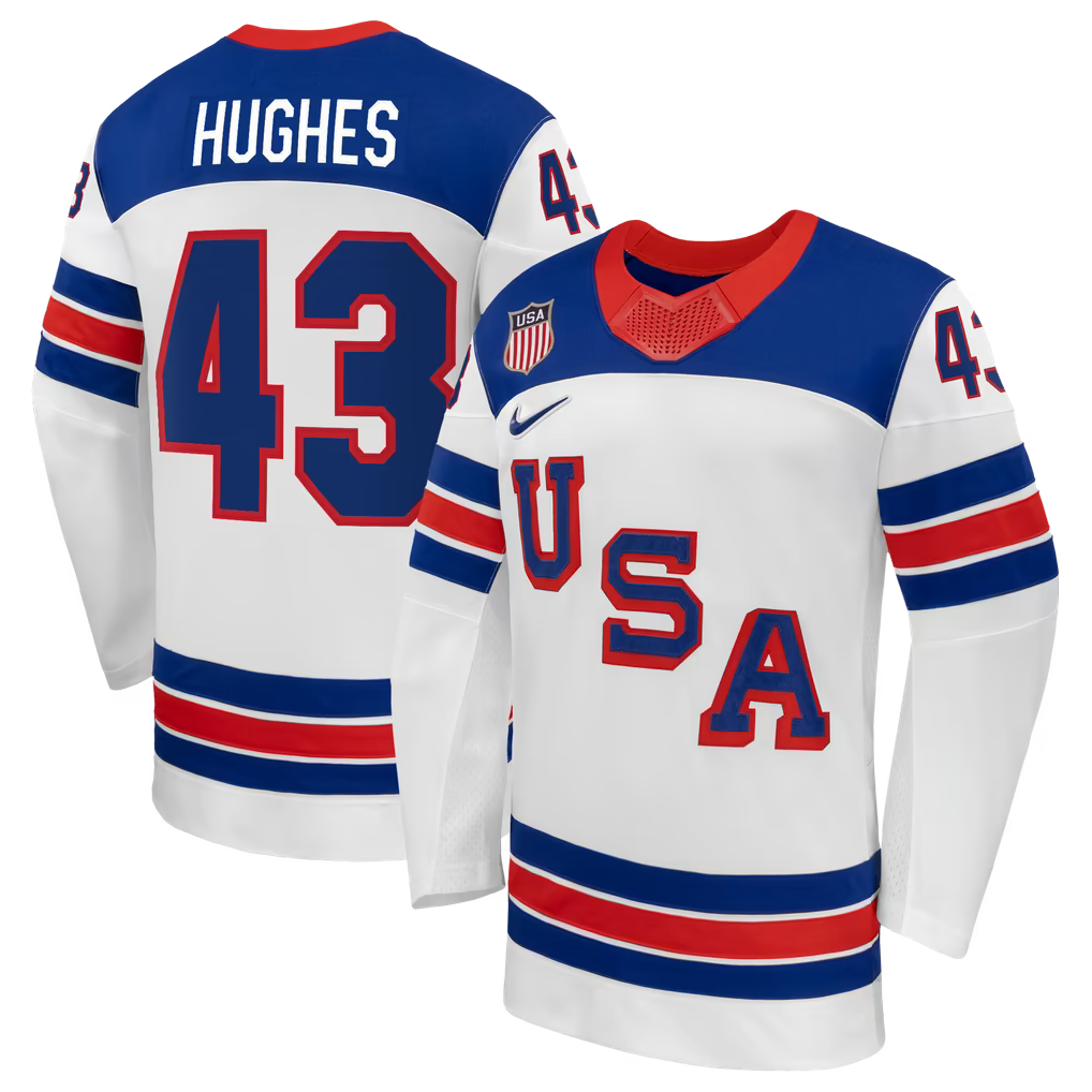 Jerseys Teams Nike Quinn Hughes US Hockey 2026 Away Jersey - White
