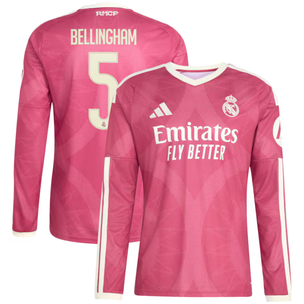 Jude Bellingham Real Madrid adidas 2026/27 Third Replica Long Sleeve Jersey - Pink