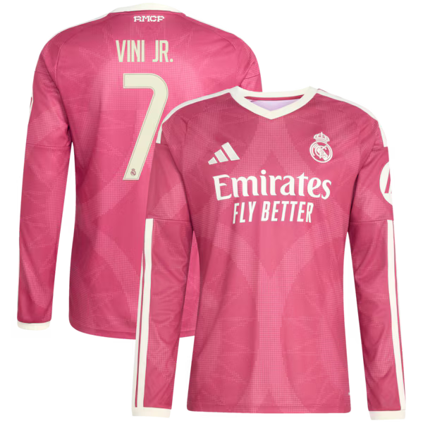 Vini Jr. Real Madrid Jerseys Teams 2026/27 Third Replica Long Sleeve Jersey - Pink