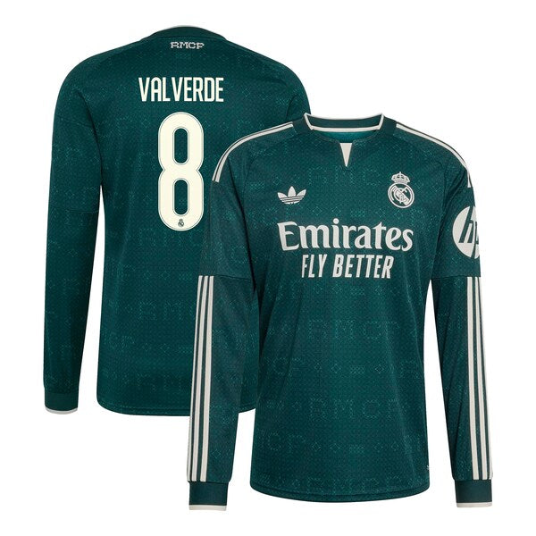 Federico Valverde Real Madrid Jerseys Teams 2026/27 Away Replica Long Sleeve Jersey - Green