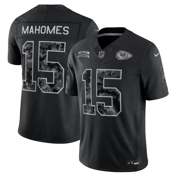 Patrick Mahomes Kansas City Chiefs Jerseys Teams 2026 Salute to Service Stitched Limited Jersey - Black