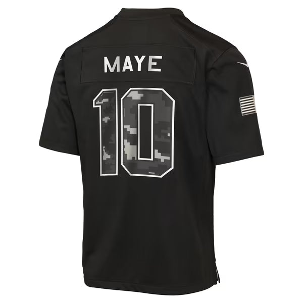 Drake Maye New England Patriots Nike Youth 2026 Salute to Service Game Jersey - Black