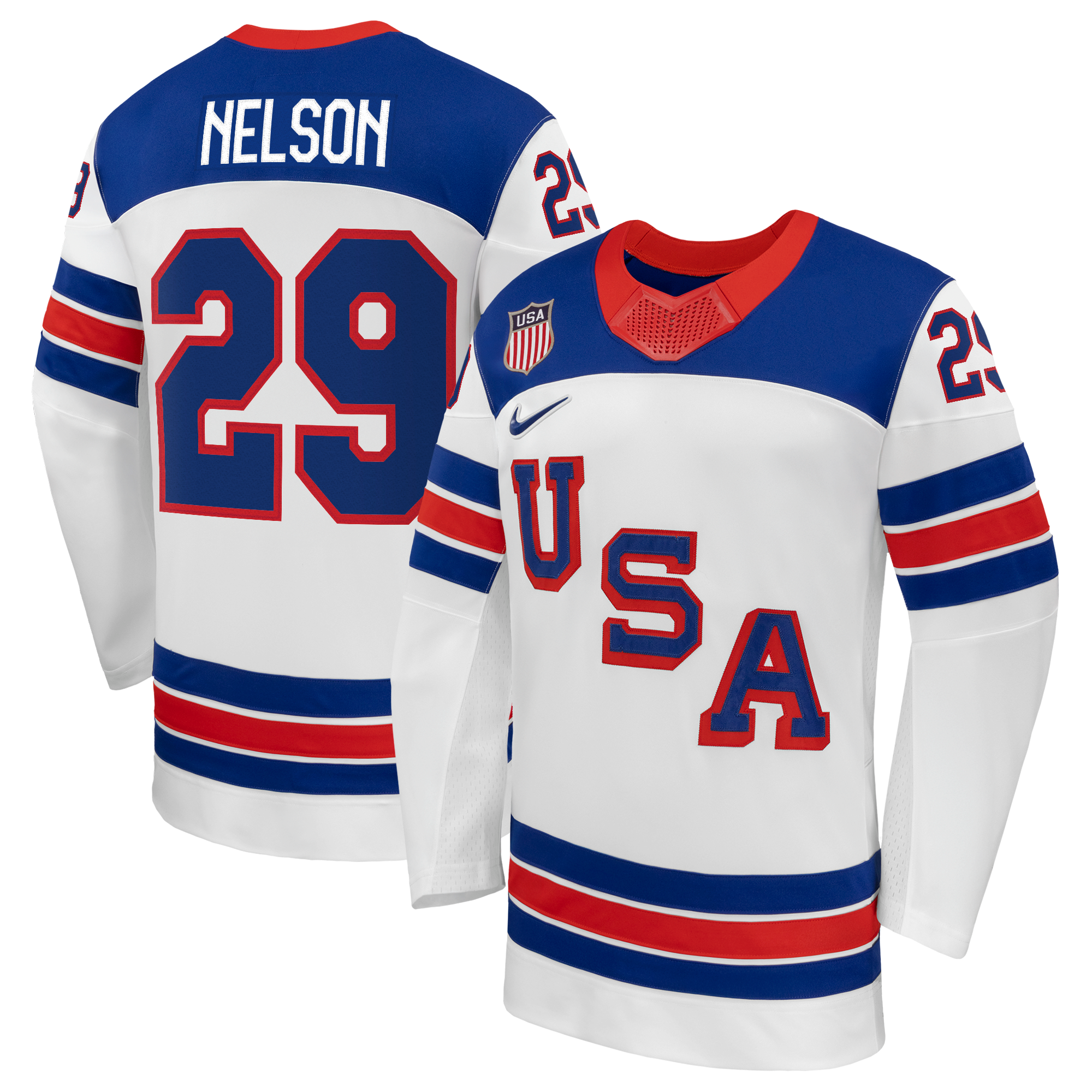 Brock Nelson #29 USA Hockey 2026 Away Jersey - Jerseys TeamsWhite - Jerseys Teams
