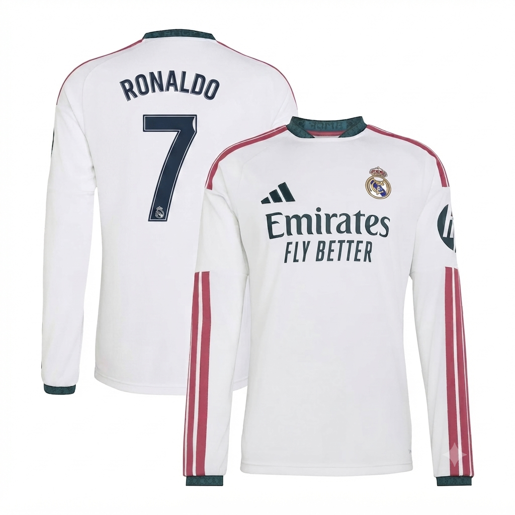 Cristiano Ronaldo 7 Real Madrid Jerseys Teams 2026/27 Home  Long Sleeve Shirt - White