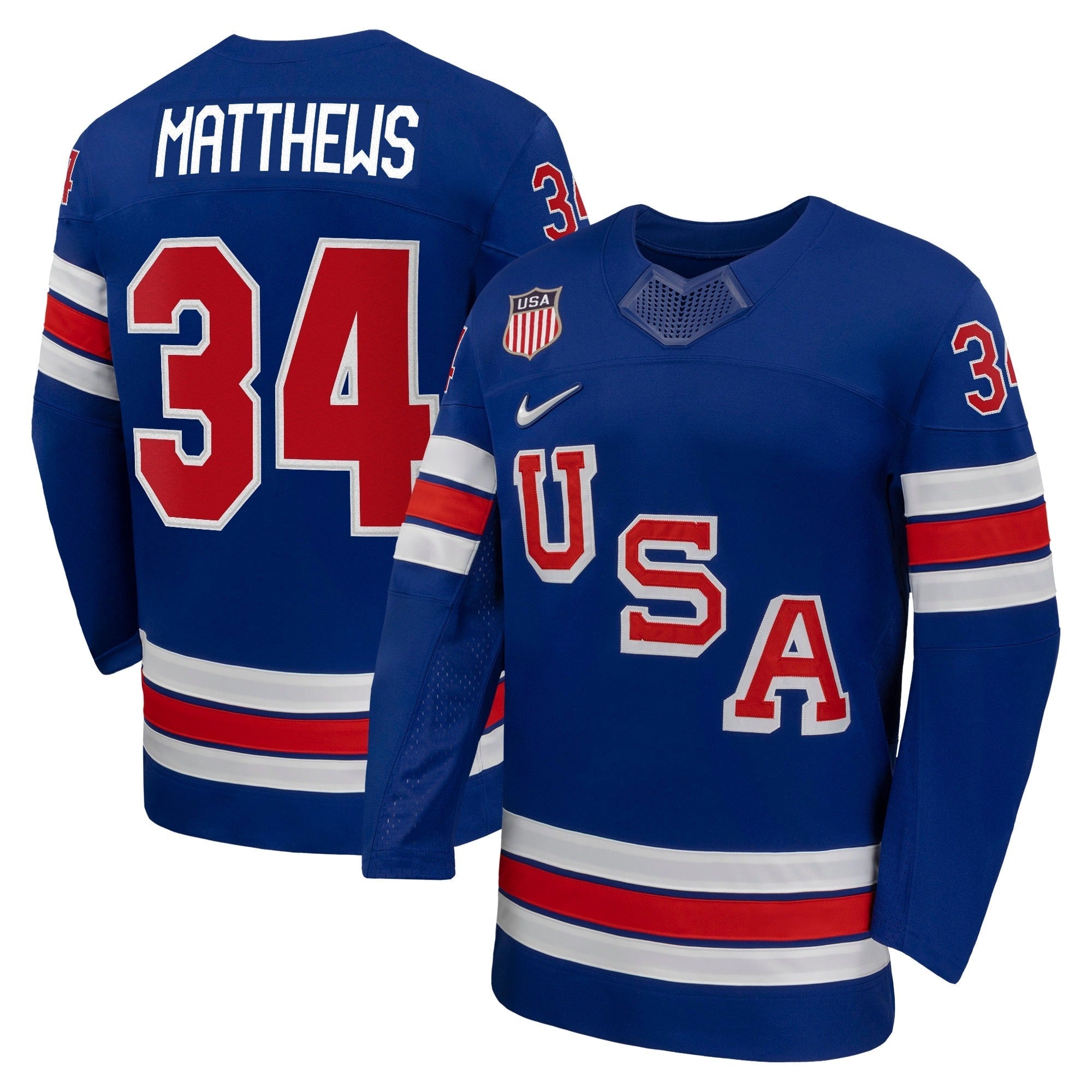 Jerseys TeamsUSA Hockey Authentic 2026 Home Supporter Edition Jersey – Auston Matthews #34 – Royal Blue - Jerseys Teams