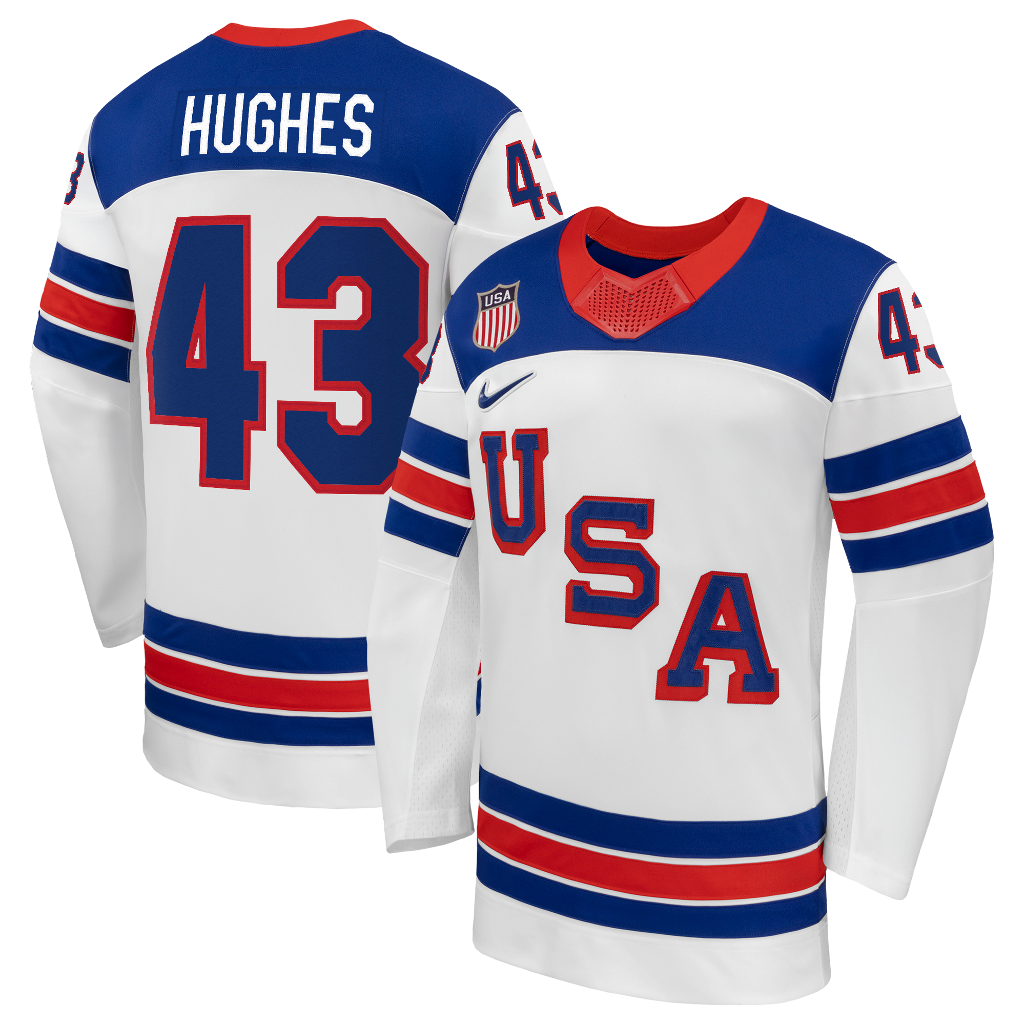 Quinn Hughes #43 USA Hockey 2026 Away Jersey - Jerseys TeamsWhite - Jerseys Teams