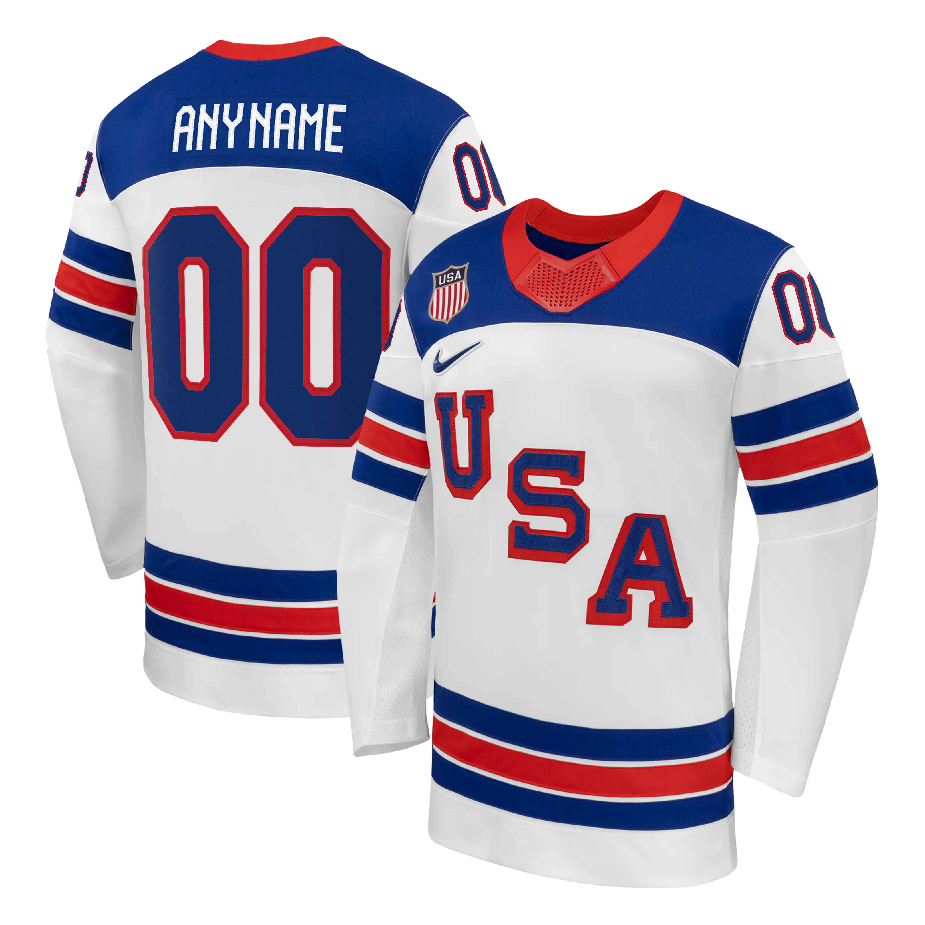 USA Hockey Authentic Jerseys Teams2026 Away Supporter Edition Custom Jersey – White/Blue/Red - Jerseys Teams