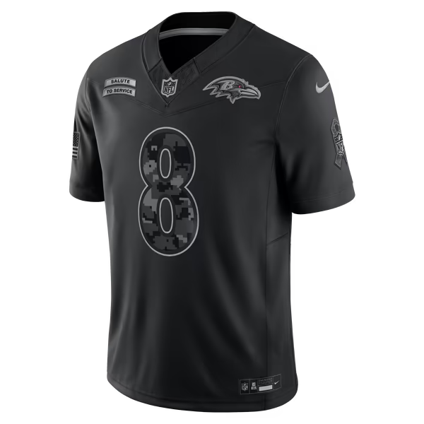 Lamar Jackson Baltimore Ravens Jerseys Teams 2026 Salute to Service Stitched Limited Jersey - Black