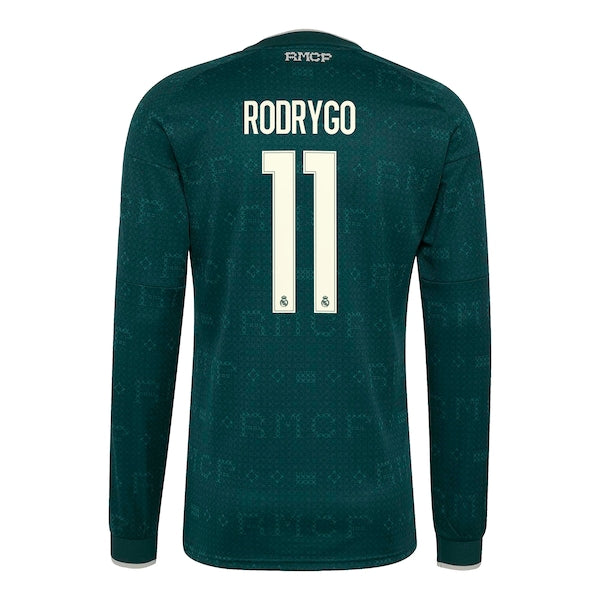 Rodrygo Real Madrid Jerseys Teams 2026/27 Away Replica Long Sleeve Jersey - Green