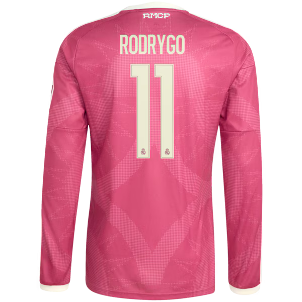 Rodrygo Real Madrid Jerseys Teams 2026/27 Third Replica Long Sleeve Jersey - Pink
