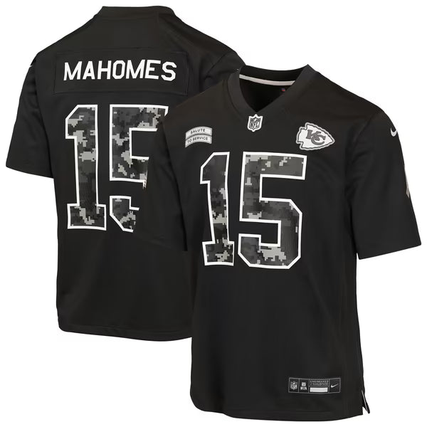 Patrick Mahomes Kansas City Chiefs Jerseys Teams Youth 2026 Salute to Service Game Jersey - Black