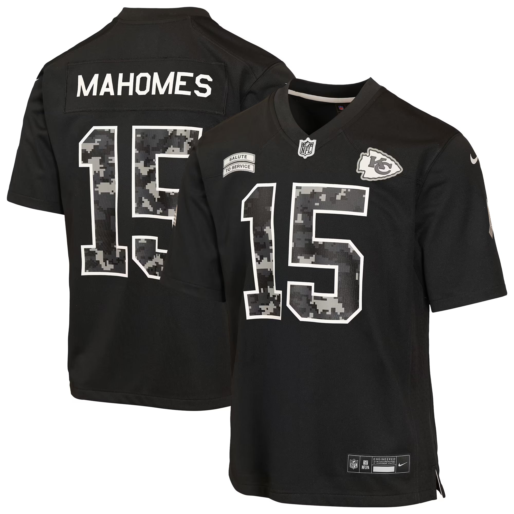 Patrick Mahomes Kansas City Chiefs Jerseys Teams Youth 2026 Salute to Service Game Jersey - Black