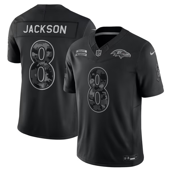 Lamar Jackson Baltimore Ravens Jerseys Teams 2026 Salute to Service Stitched Limited Jersey - Black