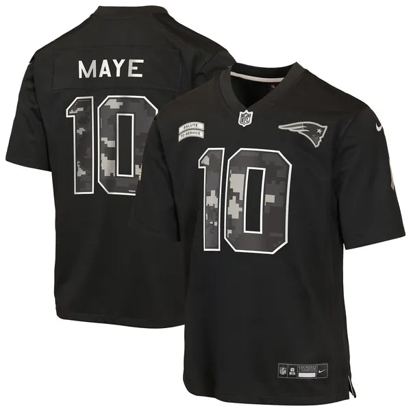 Drake Maye New England Patriots Jerseys Teams Youth 2026 Salute to Service Game Jersey - Black