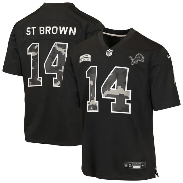 Amon-Ra St. Brown Detroit Lions Jerseys Teams Youth 2026 Salute to Service Game Jersey - Black