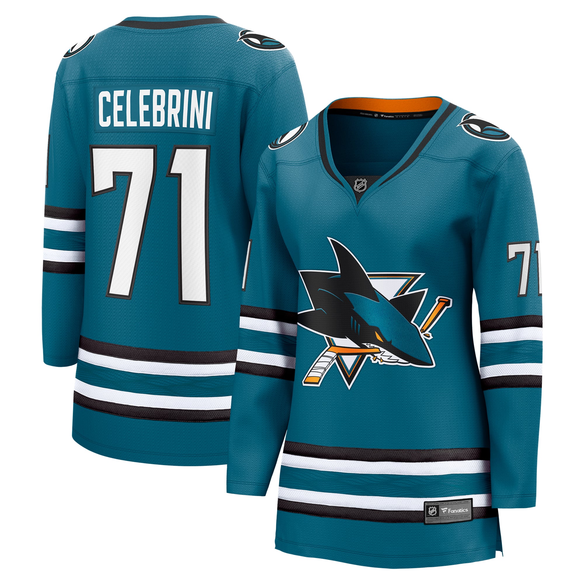 Jerseys Teams Women's Fanatics Macklin Celebrini Teal Sharks Jersey