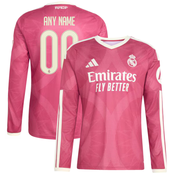 Real Madrid Jerseys Teams 2026/27 Third Replica Custom Long Sleeve Jersey - Pink