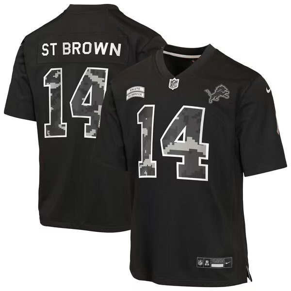 Amon-Ra St. Brown Detroit Lions Jerseys Teams Youth 2026 Salute to Service Game Jersey - Black